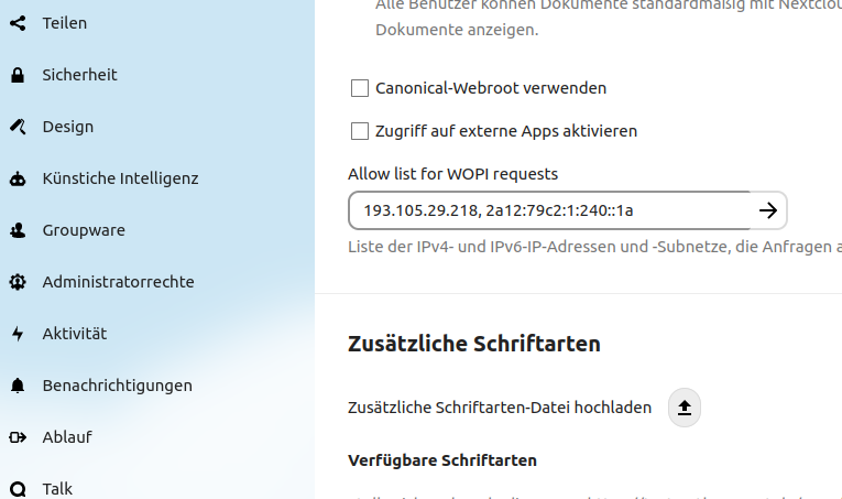 WOPI Einstellungen