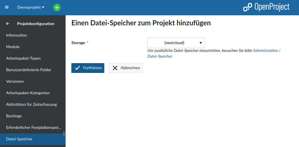 Open Project Datei-Speicher