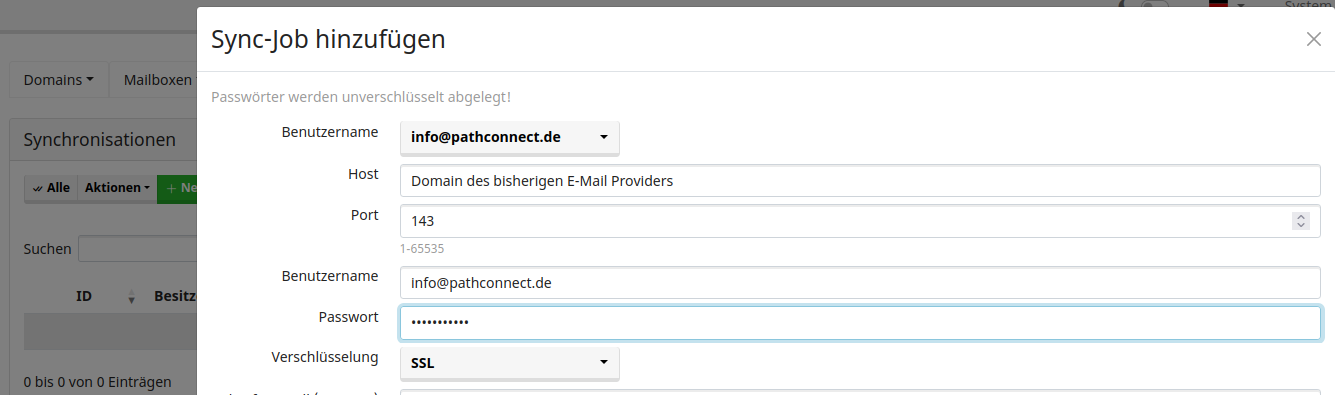 Mailcow E-Mail Server E-Mail sync