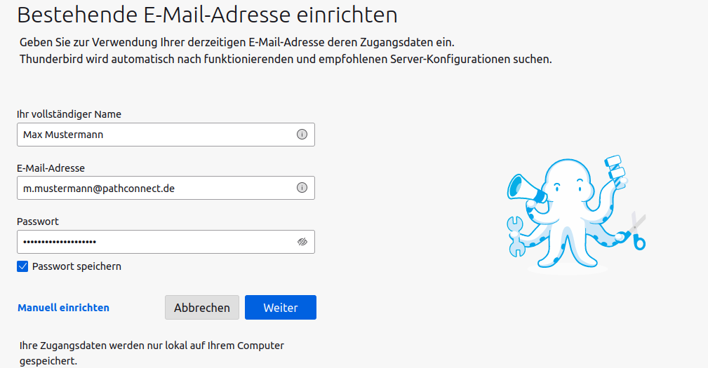 Thunderbird E-Mail Konto hinzufügen