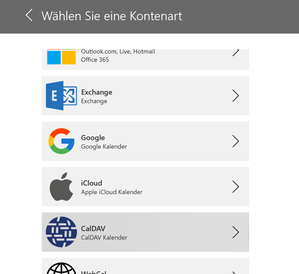 CalDAV auswählen