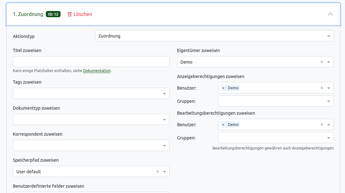 Paperless-ngx Arbeitsablauf Aktion