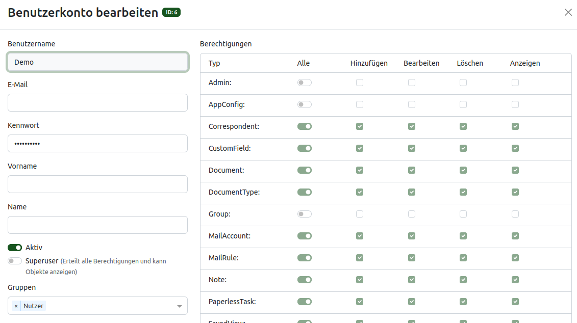 Paperless-ngx Benutzer erstellen