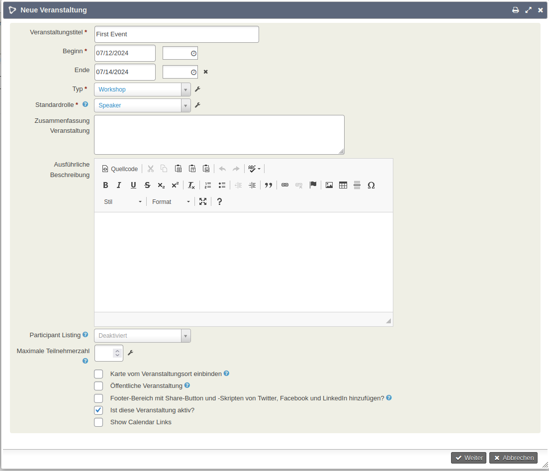 Veranstaltung erstellen