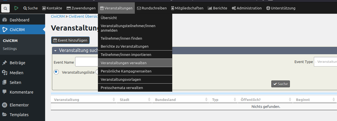 Veranstaltungen verwalten