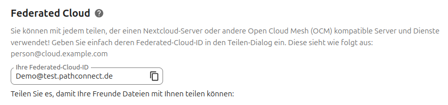 Beispiel einer Federated-Cloud-ID in den Einstellungen